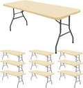 10 Pack Fitted Tablecloth for 6 Foot Rectangle Tables, Beige Elastic Outdoor Picnic Table Cover, Washable Stretch Folding Table Cloths 6 ft for Camping Party Patio Kitchen Banquet, 30" W x 72" L