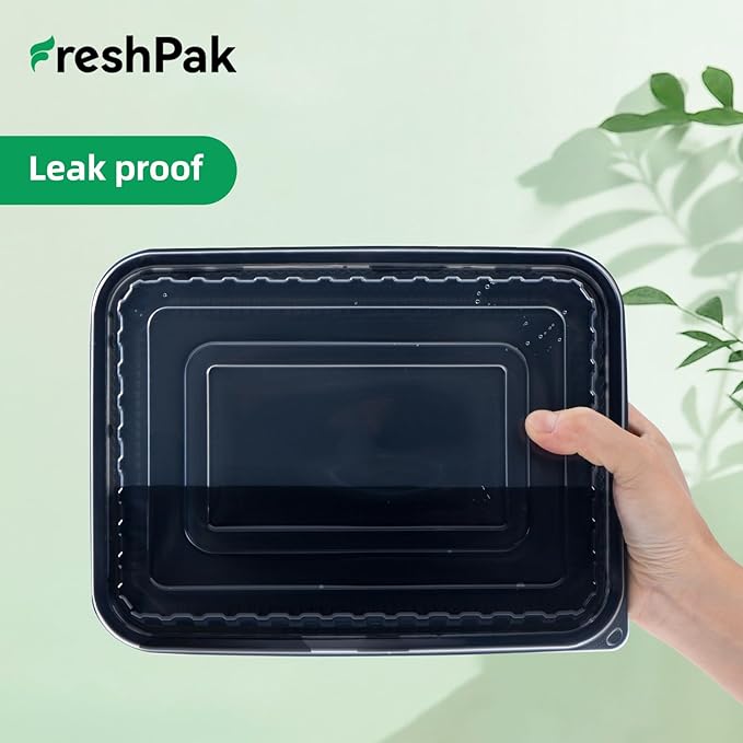 Meal Prep Containers Reusable 40 Pack 47oz - Shrink Wrap Leakproof | BPA Free Freezer & Microwave Safe Meal Prep | Portion Control Leftovers Food Container with Lid | Catering Takeout Boxes
