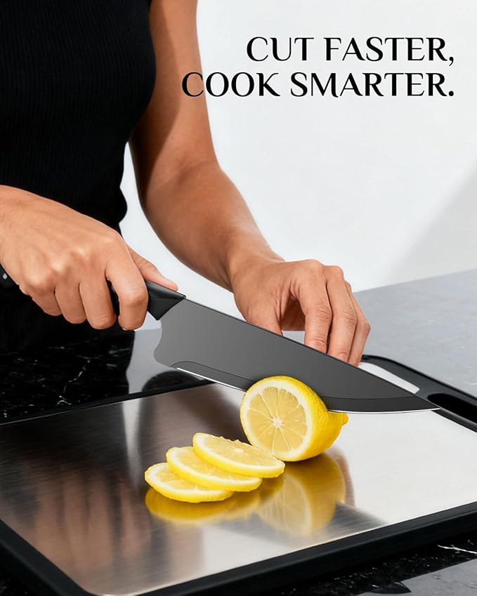 Knife Set - Haugo 15 PCS Kitchen Knife Set with Built in Sharpener - High Carbon German Stainless Steel - Dishwasher Safe Knife Block Set - Anti-Slip Handle - Black Mamba Series