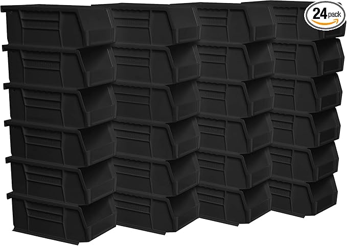 Akro-Mils 30220 AkroBins Plastic Storage Bins, Space-Saving Stackable Bins for Garage, Pantry, Craft Organization, 7-" x 4-" x 3-", Black, 24-Pack