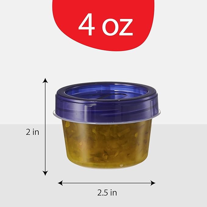 PLASTICPRO 6 Pack Twist Cap Food Storage Containers with Blue Screw on Lid- 4 oz Reusable Meal Prep Containers - Small Freezer Containers Microwave Safe Blue Plastic Food Storage