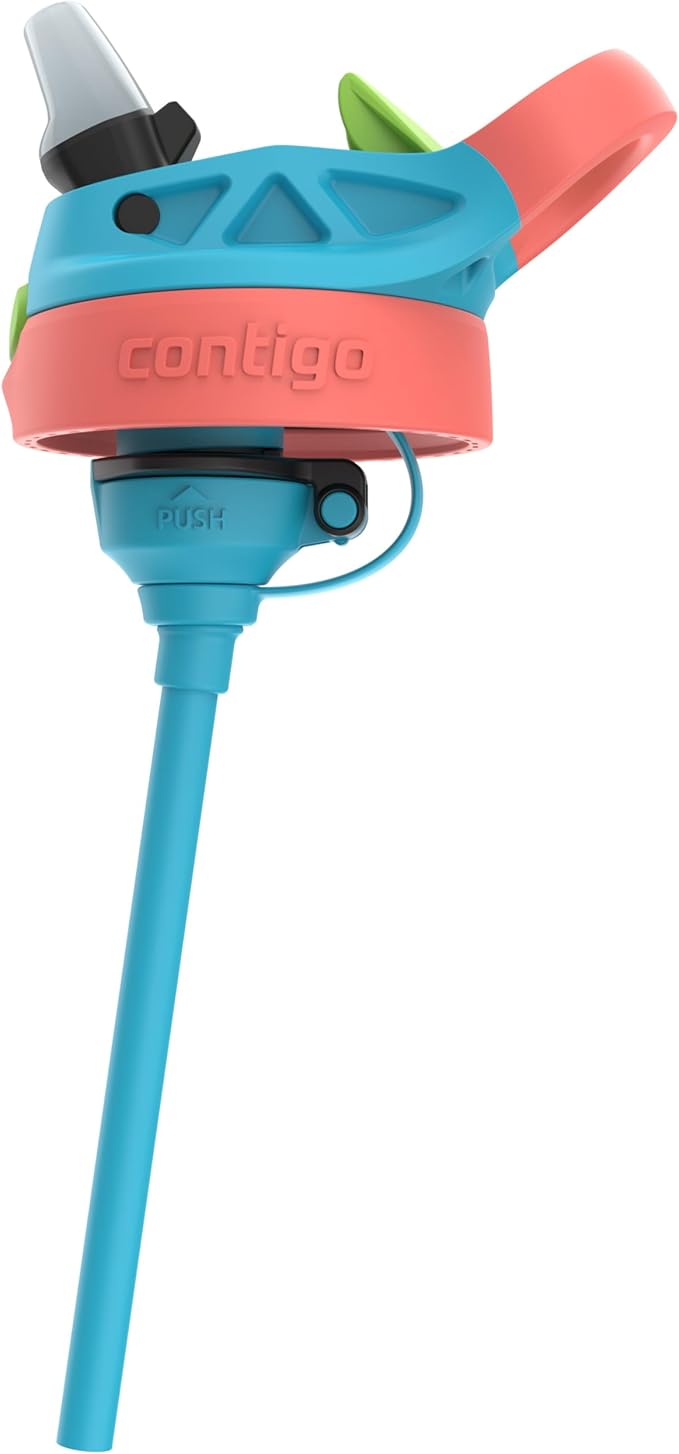 Contigo Kids Cleanable AutoSpout Water Bottle with Pop up-Straw, BPA-Free Plastic, 20oz, Blue Raspberry & Coral