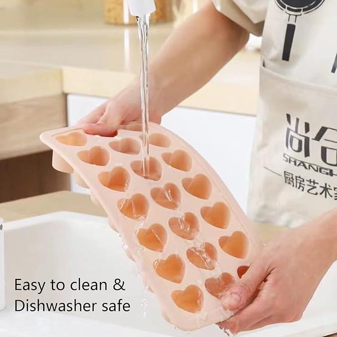Heart Shaped Ice Cube Trays - Silicone Heart Ice Cube Tray with Lid,Heart Shaped Ice Cube Molds,Small Heart Ice Tray Silicone,Easy to Remove