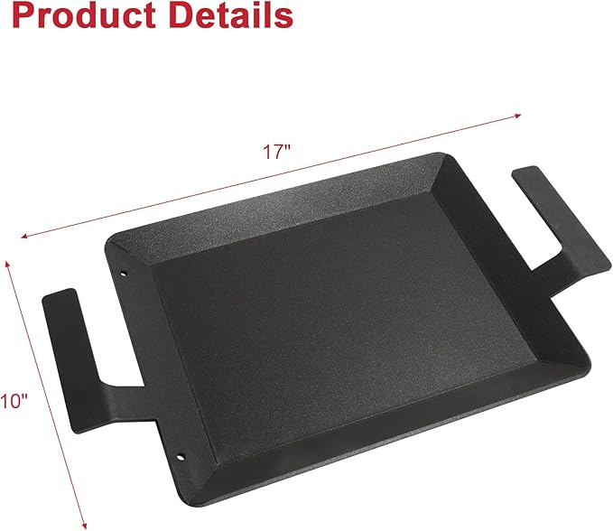Carbon Steel Griddle for Gas Grill, Universal Carbon Cooking Griddle for Induction Cooktop, 17'' x 10'' Non-Stick Stove Flat Top Pan for Stove Top, Gas Grill, Cooktop, Electric
