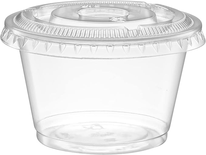 {4 oz - 100 Sets} Clear Diposable Plastic Portion Cups With Lids, Small Mini Containers For Portion Controll, Jello Shots, Meal Prep, Sauce Cups, Slime, Condiments, Medicine, Dressings, Crafts,