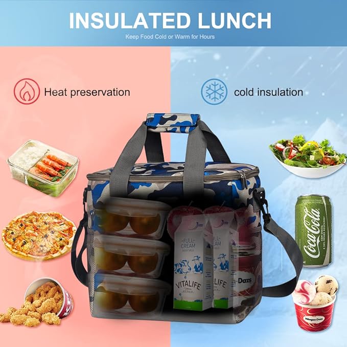Iknoe Large Cooler Bag Collapsible 24 Can Insulated Bags Leakproof Lunch Cooler Tote with Multi-Pockets for Adult Insulated Thermal Bag for Beach, Picnic, Office Work(Navy Blue)