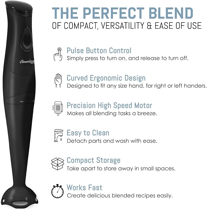 Elite Gourmet EHB2425B Electric Immersion, Mixer, Chopper, 1-Touch Control Hand Blender, 150 Watts, Black