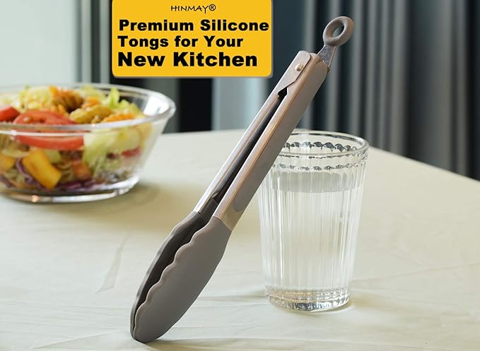 Locking Kitchen Tongs with Silicon Tips 9-Inch Stainless Steel Grilling Tongs, Set of 3 (Gray)