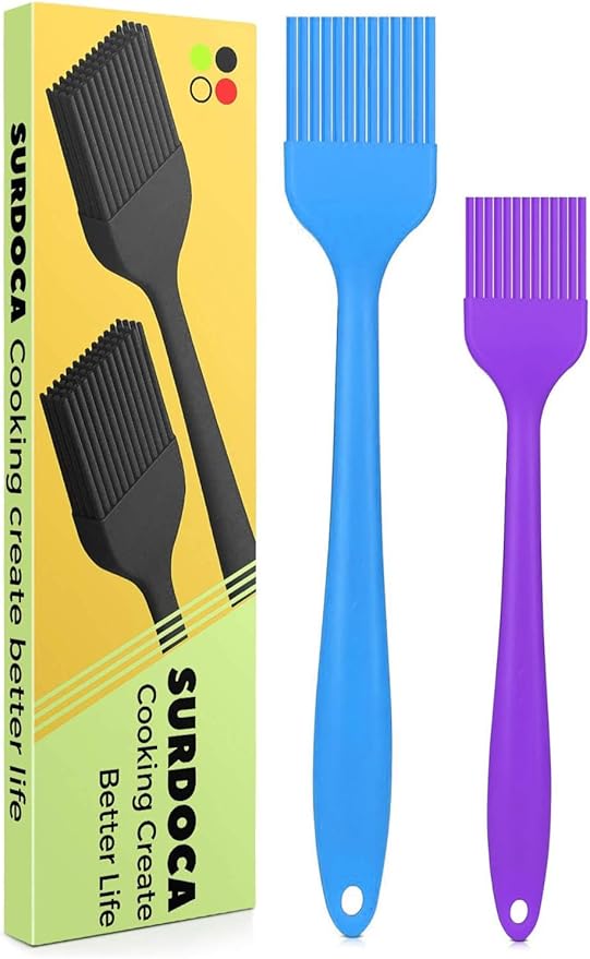 SURDOCA Silicone Pastry Basting Brush - 2Pcs 10 + 8 in Heat Resistant Brush for Baking Cooking Food, BPA Free Kitchen Brush for Sauce Butter Oil, Stainless Steel Core Design for Barbecue BBQ Grilling