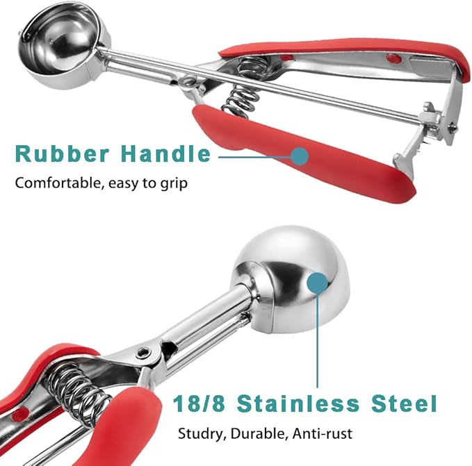 Cookie Scoop 1.5 Tbsp, Cookie Dough Scoop, Size #50/1.5 Tablespoons/ 23 ml, Cookie Scoops For Baking, Red, 18/8 Stainless Steel, Comfortable Grip
