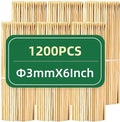 1200PCS 6 inch Bamboo Skewers for wooden sticks， BBQ，Appetiser，Fruit，Cocktail，Kabob，Chocolate Fountain，Grilling，Kitchen，crafting and Party. Φ=3mm, More Size Choices 6"/8"/10"/12"/36"