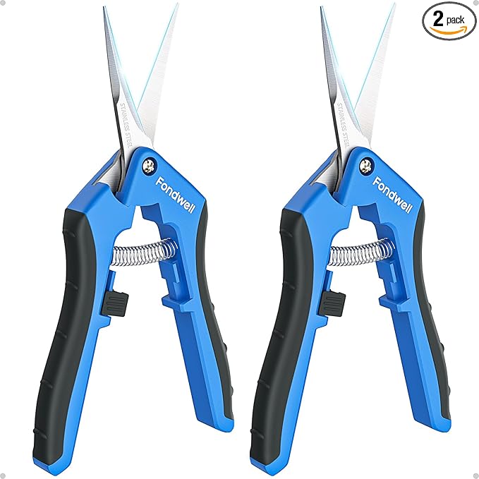 Fondwell 6.5" Gardening Scissors Trimming Shears: 2 Pack of Trimming Scissors for Buds - Comfortable Hand Pruners with Curved Blades
