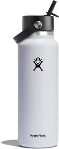 Hydro Flask Water Bottle - Insulated Stainless Steel - Wide Straw Lid, Non Spill, Leakproof in 40 Oz White