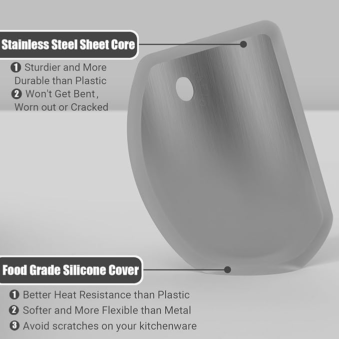 Sapid Flexible Curved Edge Silicone Bowl Scraper(5.98"x4.3"), Food Grade Dough Scraper for Baking Sourdough Bread, Cake, Multipurpose Kitchen Dish Scrapers, Easy to Clean (1, Gray)
