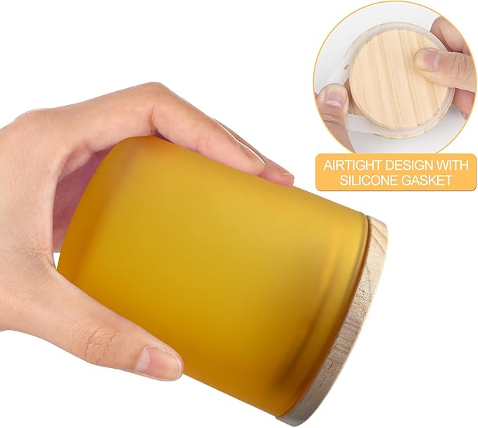 SHOWIN 14 OZ Thick Candle Jars for Making Candles 12 Pcs, 3 Wick Empty Jars with Wood Lids for Candle Making, Sample Container, Frosted Yellow