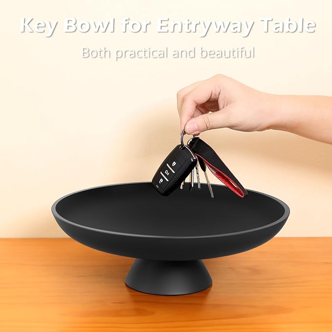 Large Decorative Bowl for Home Decor, Large Fruit Bowl for Kitchen Counter, Key Bowl for Entryway Table (Black, Pedestal)