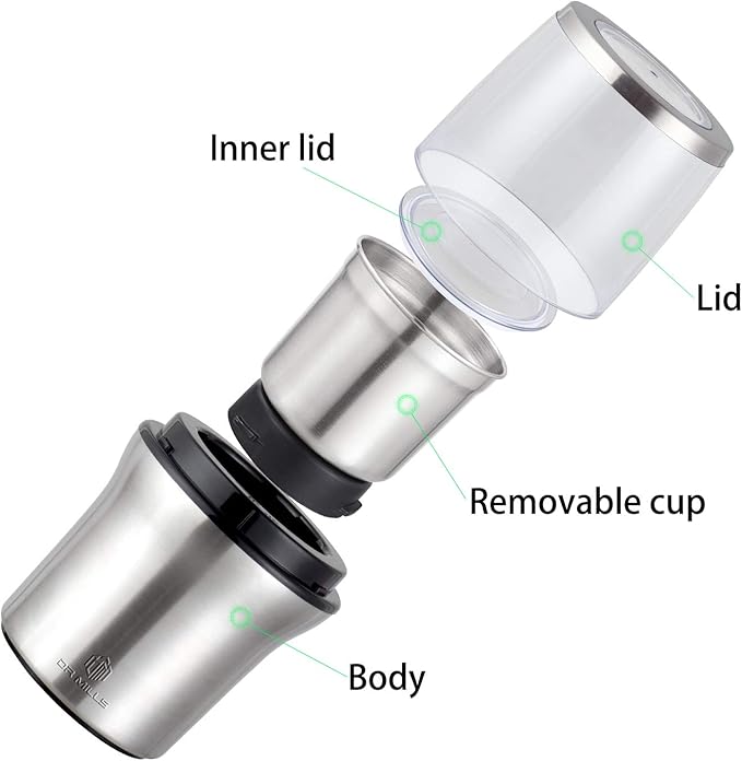 DR MILLS DM-7412N Coffee Grinder Electric, Spice Grinder Electric, Detachable Cup, Blade & Cup Made with SUS304 Stainless Steel,200w Small Food Grinder