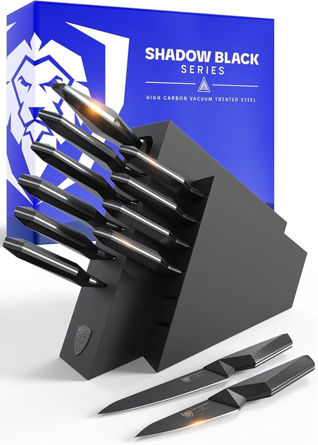 DALSTRONG 12-piece Professional Knife Block Set - Shadow Black Series - Black Titanium Nitride Coated - High-Carbon Stainless Steel Knife Set with Block - NSF Certified Premium Kitchen Set