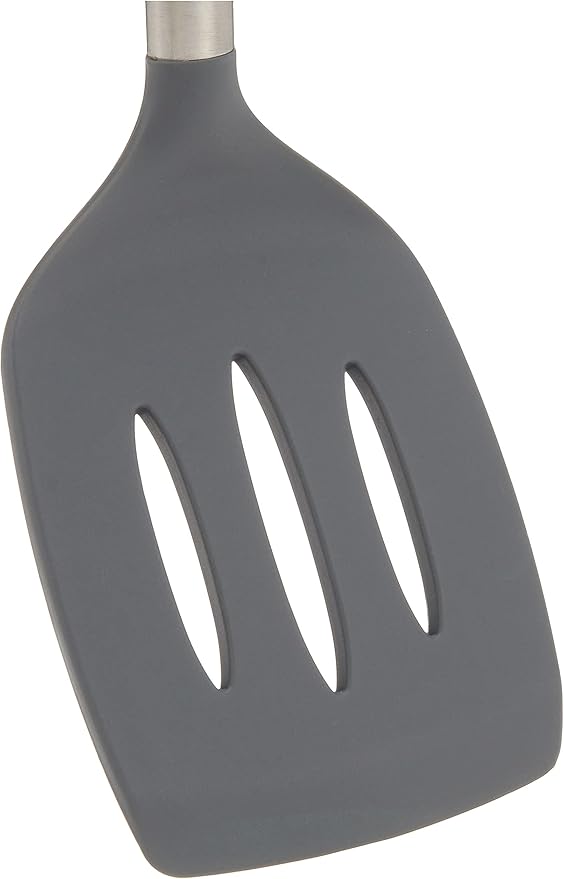Tovolo Silicone Slotted Turner with Stainless Steel Handle (Charcoal) - Kitchen Utensil & Gadget Essential for Non-Stick Cookware, Apartment, & New Home / Scratch-Resistant, BPA-Free, Dishwasher-Safe