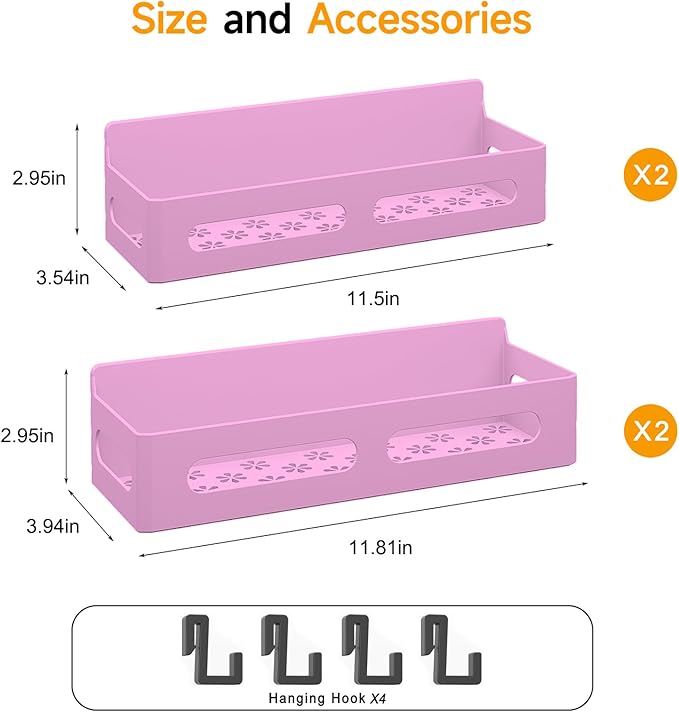 4 Pack Magnetic Spice Rack for Refrigerator, Spice Rack Organizer, Moveable Magnetic Shelf Fridge Organizer with 4 Hooks for Kitchen and Oven Organization, Pink