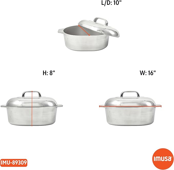 IMUSA 13in Cajun Cast Aluminum Oval Roaster with Lid, Durable Baking and Roasting Pan for Chicken, Meats, and Traditional Cooking