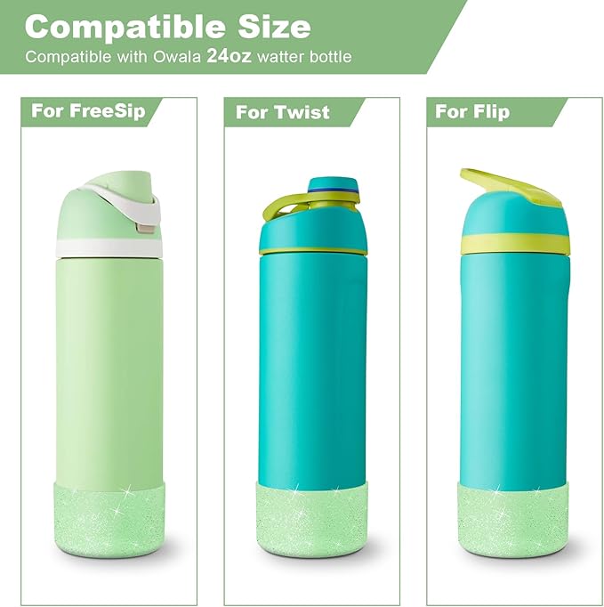 2PCS Glitter Silicone Boot for Owala Water Bottle, Anti-Slip Protective Sleeve for Owala Twist,FreeSip and Flip Stainless Steel Water Bottle, BPA-Free, Dishwasher Safe, Accessories