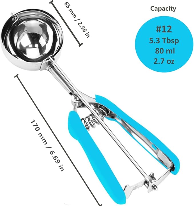 Ice Cream Scoop, 18/8 Stainless Steel Cookie Scoop, 5.3Tbsp/80ml/2.7oz Cookie Dough Scoop, Ice Cream Scooper with Trigger Release, Large Cookie Scooper (Blue)