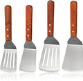 4 Pack Stainless Steel Spatula Set, 2 Sizes Metal Spatulas for Kitchen Use, Hevy Duty Solid & Slotted Turner with Wooden Handle, Flat Top Grill Spatula for Egg, Hamburger, Fish, Cooking, BBQ