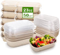 Aksipo 50 Pack 23 Oz Disposable Meal Prep Containers with Lids, Rectangle Paper Bowls with Lids for Salad,Leftovers, Leak-proof To Go Food Box Cardboard Lunch Box Compostable Take Out Food Containers