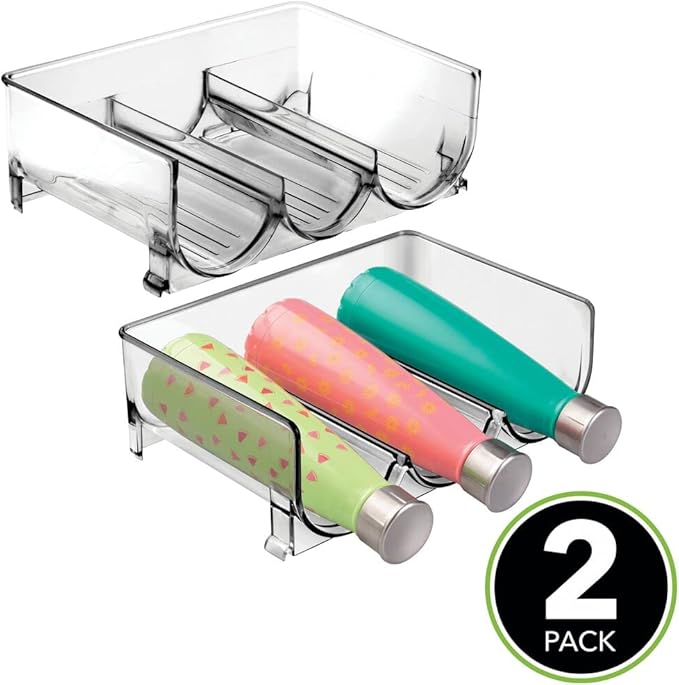 mDesign Stackable Plastic 3 Bottle Refrigerator Wine Rack - Kitchen Storage Organizer for Champagne, Wine or Water Bottles - Stacking Wine Organizer for Fridge - Ligne Collection - 2 Pack - Smoke Tint