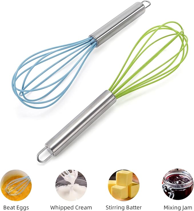 Set of 24 Silicone Whisk Bulk for Cooking, 10 In Wisking Tool Non Scratch, Flexible Rubber Whisks for Nonstick Pans, Kitchen Hand Whisk for Blending Beating Baking, BPA Free Dishwasher Safe