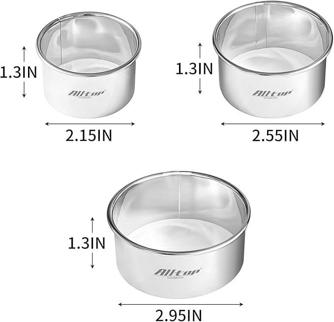 ALLTOP Circle Biscuit Cutter Set –Stainless Steel Baking Supplies for Effortless Round Cookie Shaping, Pastry & Fondant Tool Creation–Precise Cut Kitchen Utensil for Sandwich, Scone, Donut -3PC Round