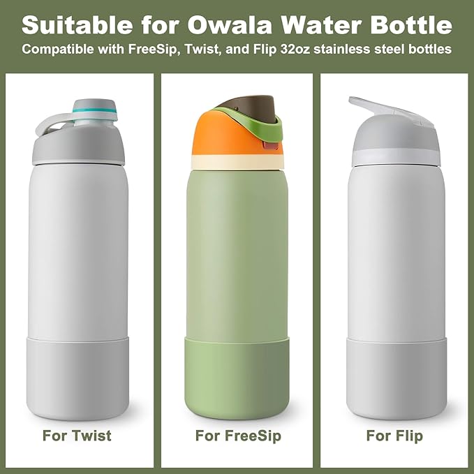 2PCS Silicone Water Bottle Boot for Owala 24oz 32oz 40oz, Protective Bottom Bumper Anti-Slip Sleeve for FreeSip, Twist, and Flip Stainless Steel Bottles, Dishwasher Safe and BPA Free