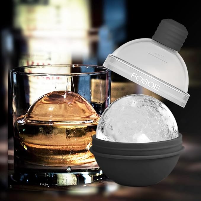 Silicone Ice Ball Molds for Whiskey - Set of 4 Round Makers with Lids for Cocktails, Bourbon, and Drinks