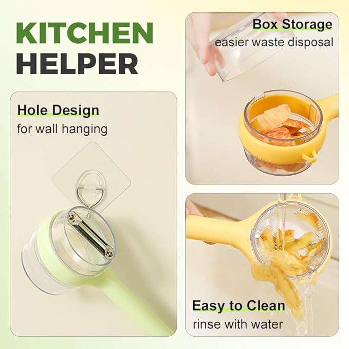 3 in 1 Peeler with Container, 2025 New Stainless Steel Peelers with Container with Handle Fruit Knife, Multifunctional Vegetable Peelers for Home Kitchen (Green)