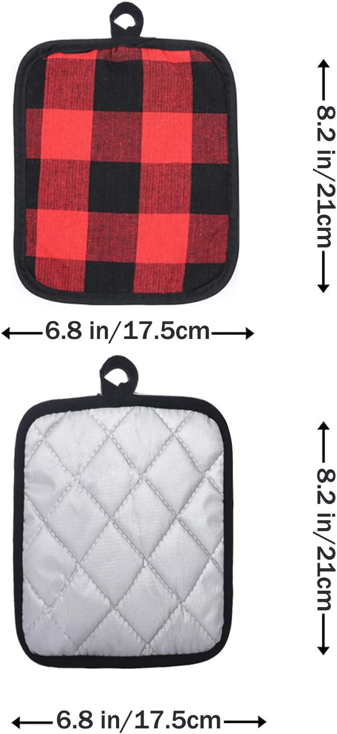 Oven Mitts and Potholders BBQ Gloves-Oven Mitts and Pot Holders with Recycled Infill Silicone Non-Slip Cooking Gloves for Cooking Baking Grilling (4-Piece Set) (Black/Red)