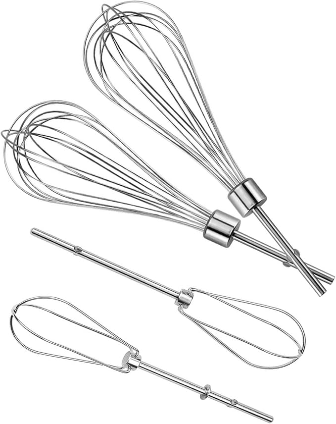 W10490648 Hand Mixer Turbo Beaters KHM2B (2 Pack) & KHMPW Stainless Steel Pro Mixer Whisk Attachment(2 Pack) Fit for Kitchen Mixer KHM Series by Fetechmate