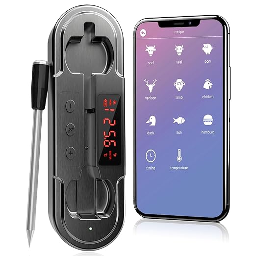 Smart Bluetooth Wireless Meat Thermometer | NIST ±0.5°F Accuracy | 10X Enhanced Sub-1G Signal & Stability | Standalone Display Base | WiFi Long-Range Thermometer for BBQ, Grill, Smoker, Oven, Kitchen