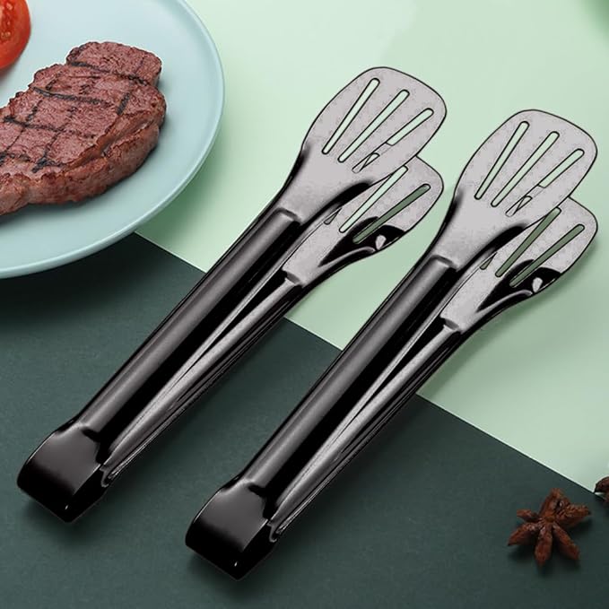 4 PCS Serving Tongs Black Tongs 9 Inch Serving Utensils Stainless Steel Serving Tongs for Salad Buffet Appetizer Dessert Tong for Food Parties