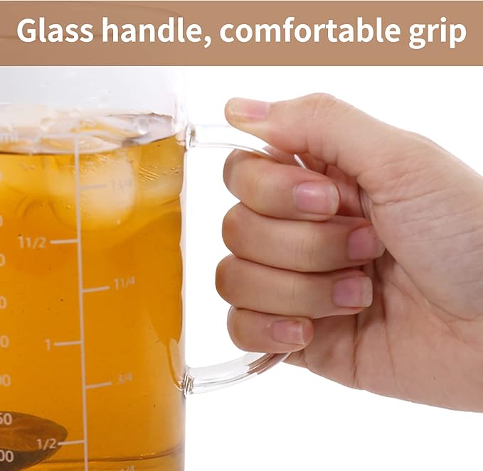 Newness Glass Measuring Cup with Handle, 500 ML (0.5 Liter, 2 Cup) Measuring Cup with Three Scales (OZ, Cup, ML/CC) and V-Shaped Spout, Measuring Beaker for Kitchen or Restaurant, Easy to Read