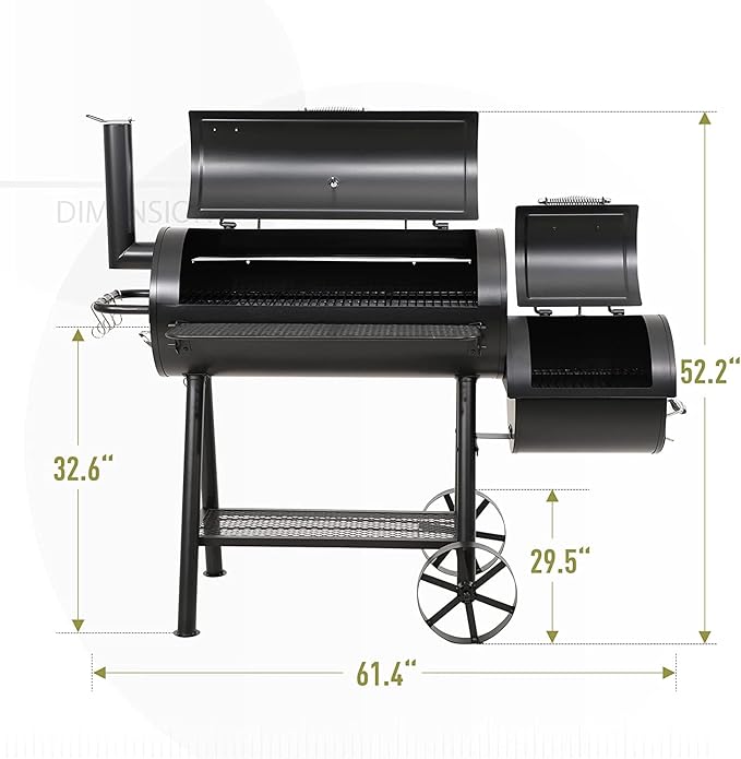 MFSTUDIO Heavy Duty Charcoal Wood Offset Outdoor Smoker Grill, Extra Large Charcoal Grill with Smoker Combo for BBQ Grilling, 941 SQ.IN.