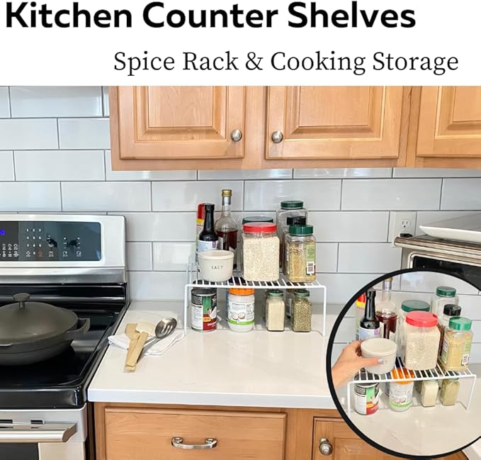 Evelots Kitchen Cabinet Wire Shelf Organizer/Rack - 4 Pack Sturdy Large Metal Shelf Risers - Double Your Counter Space - Great for Kitchen, Freezer, Pantry and Bathroom - Rustproof - White