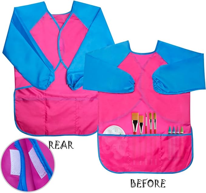 CUBACO Kids Painting Apron, 2pcs Waterproof Art Smocks For Child 3-8 Years, Kids Smocks for Painting Aprons with Long Sleeve