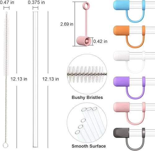 12 Clear Replacement Straws with Cover Caps for Stanley|Owala|Simple Modern 40 oz 30 oz 20 oz 14 oz Tumbler, Reusable Drinking Straws with Topper, Stopper, Cleaning Brush for Stanley Cup Accessorie