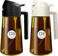 YARRAMATE 2PCS 16oz/470ml Oil Sprayer for Cooking with Stickers, Food-Grade 2 in 1 Olive Oil Dispenser Bottle for Kitchen, Premium Dark AmberGlass Oil Bottle for Air Fryer, BBQ (Black & White)