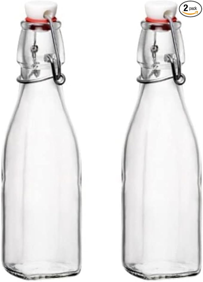 Bormioli Rocco Swing Top Glass Bottle (Set of 2) - 8.5 oz Kitchen Containers with Airtight Seal, Ideal for Homemade Dressings, Syrups, Infused Oils, Small-Batch Beverages - Glassware for Kitchen