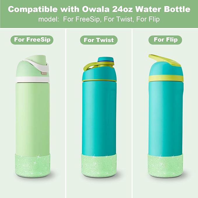 2 PCS Glitter Silicone Boot for Owala Water Bottle, Anti-Slip Protective Sleeve for FreeSip/Twist/Flip Stainless Steel Water Bottles Accessories