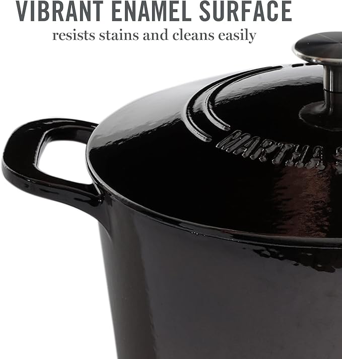 MARTHA STEWART Gatwick 7-Quart Enamel Cast Iron Dutch Oven Pot with Lid – Grey – Heavy-Duty Dutch Oven for Slow Cooking, Braising & Baking