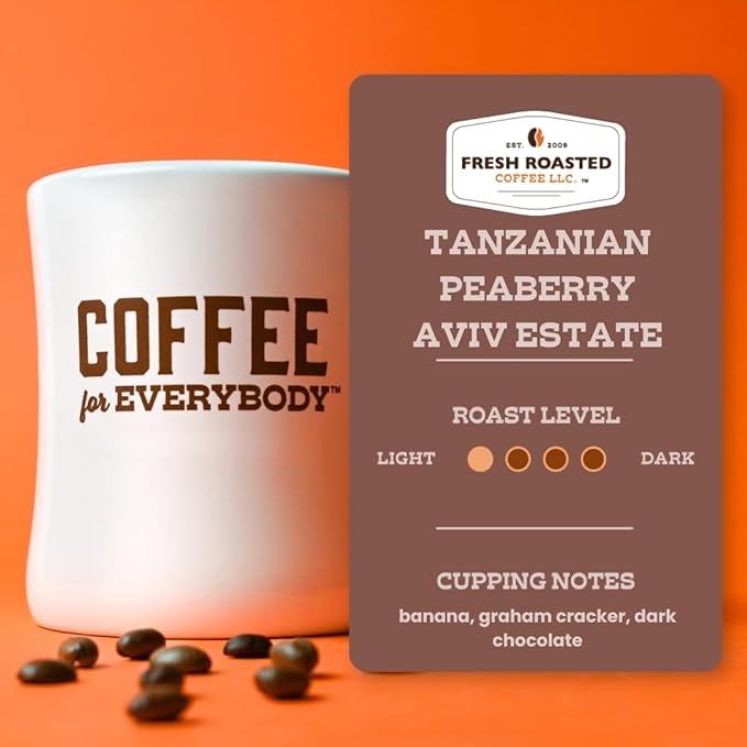 Fresh Roasted Coffee, Tanzanian Peaberry, 5 lb (80 oz), Light Roast, Kosher, Whole Bean