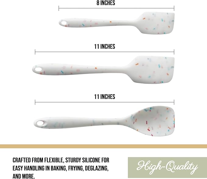 Trudeau Confetti Silicone Utensil Set – 11" Spatula, 11" Spoonula & 8" Small – Reinforced hybrid flexible silicone, BPA-free, heat resistant to 428°F, ergonomic & dishwasher safe.